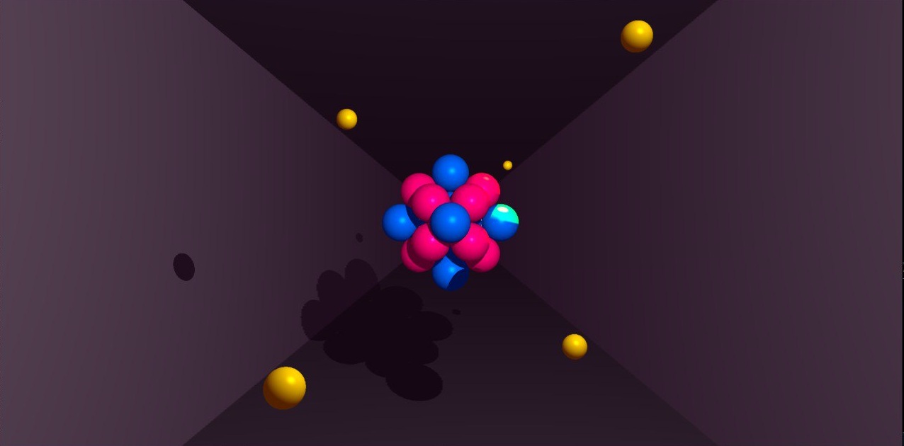 Stress-test scene with dense geometry, multiple lights (including spotlights), and overlapping shadows